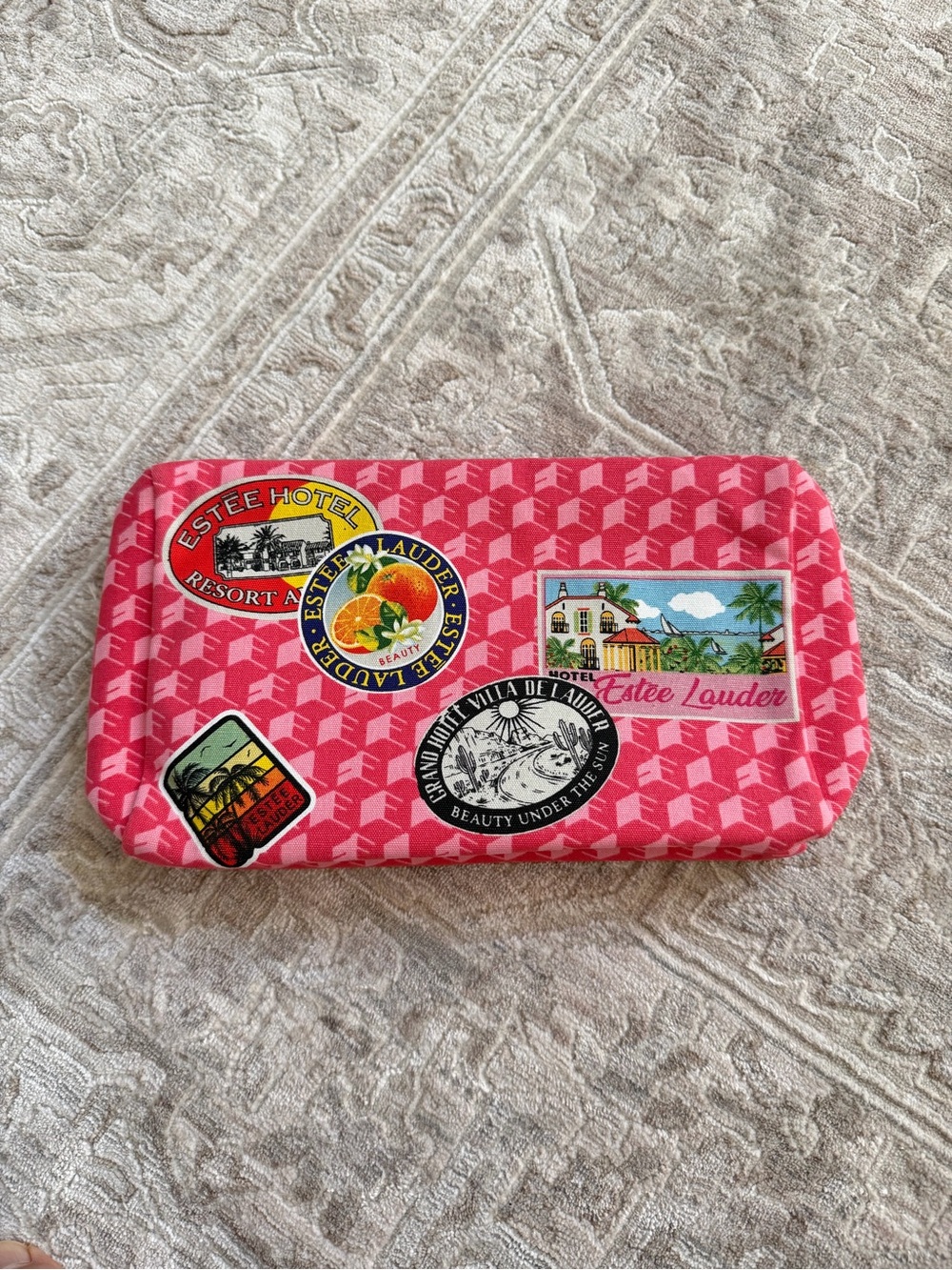 2/$15, Estee Lauder Hot Pink Kids Travel Pouch with Patch Graphics
